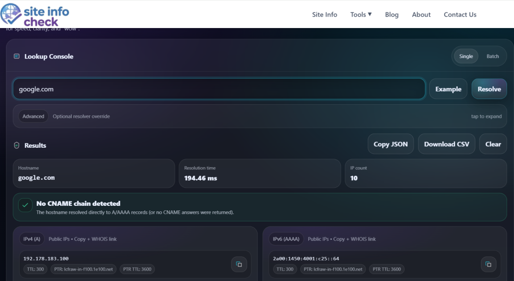 hostname to IP tool